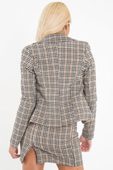 Brown Check Crop Button Front Blazer - Annalei-Blazers
