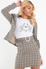 Brown Check Crop Button Front Blazer - Annalei-Blazers