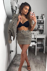 Brown Check Crop Button Front Blazer - Annalei-Blazers