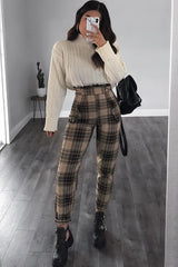 Brown Check Frill Detail Trousers - Bristal-Trousers