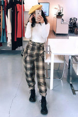 Brown Check Frill Detail Trousers - Bristal-Trousers