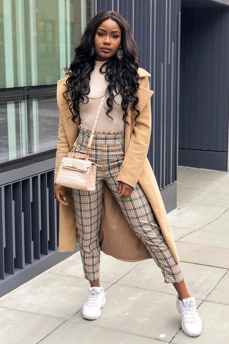 Brown Check Frill Detail Trousers - Bristal-Trousers