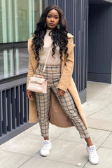 Brown Check Frill Detail Trousers - Bristal-Trousers