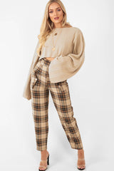 Brown Check Frill Detail Trousers - Bristal-Trousers