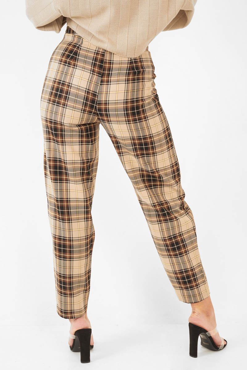 Brown Check Frill Detail Trousers - Bristal-Trousers