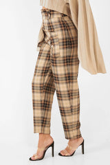 Brown Check Frill Detail Trousers - Bristal-Trousers