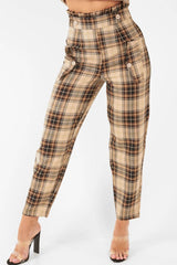 Brown Check Frill Detail Trousers - Bristal-Trousers