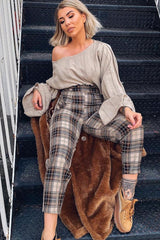 Brown Check Frill Detail Trousers - Bristal-Trousers