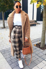 Brown Check Frill Detail Trousers - Bristal-Trousers