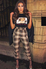 Brown Check Frill Detail Trousers - Bristal-Trousers