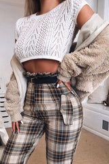 Brown Check Frill Detail Trousers - Bristal-Trousers