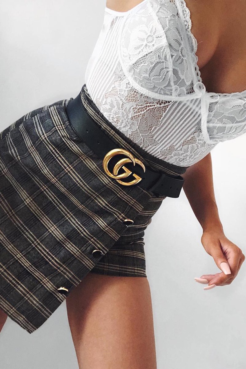 Brown Check Gold Buttoned Skort - Lawrence-Skirts