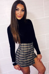 Brown Check Gold Buttoned Skort - Lawrence-Skirts