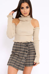 Brown Check Gold Buttoned Skort - Lawrence-Skirts