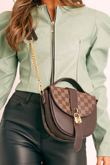 Brown Check Lock Saddle Bag - Roza-Bags