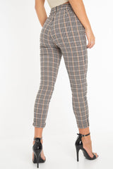 Brown Checked High Waist Tapered Tie Belt Trousers - Airis-Trousers