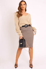 Brown Checked Tailored Pencil Skirt - Willo-Skirts