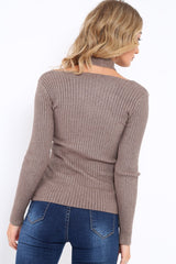 Brown Choker Twist Knit Jumper - Maya-Jumper