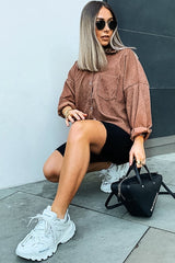 Brown Corduroy Button Front Oversized Shirt - Kyrah-Shirts