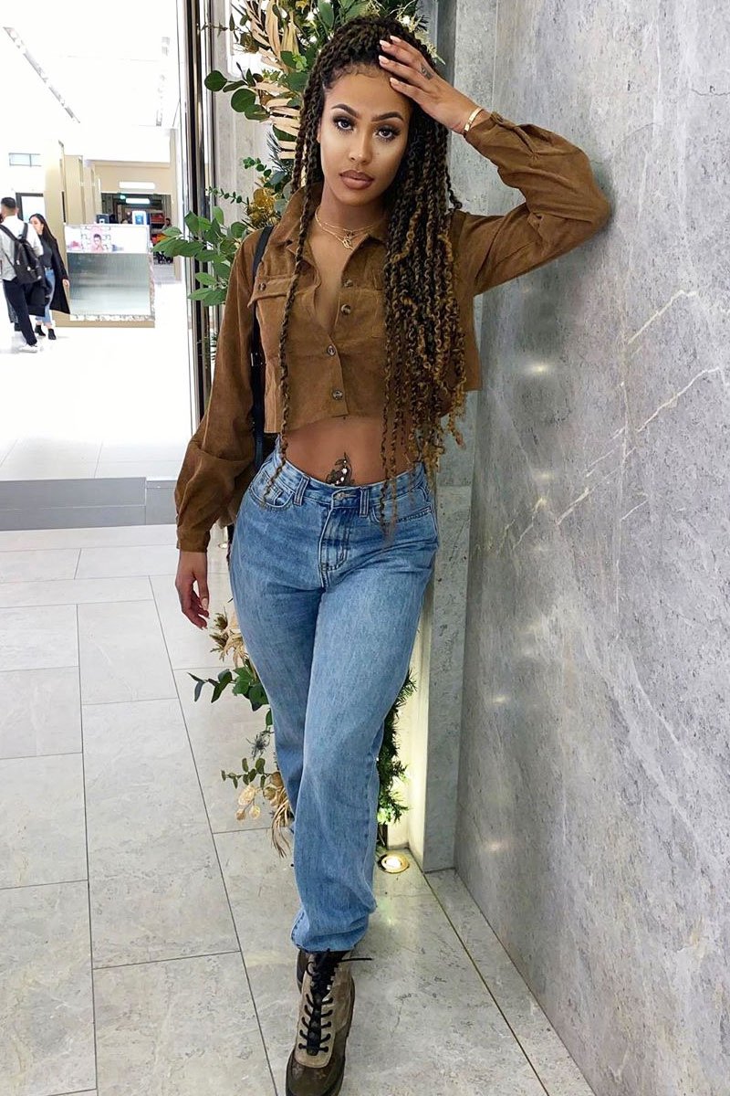 Brown Corduroy Utility Pocket Cropped Shirt - Eliora-Shirts