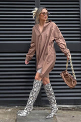Brown Dipped Hem Oversized Shirt Dress - Nicola-Dresses