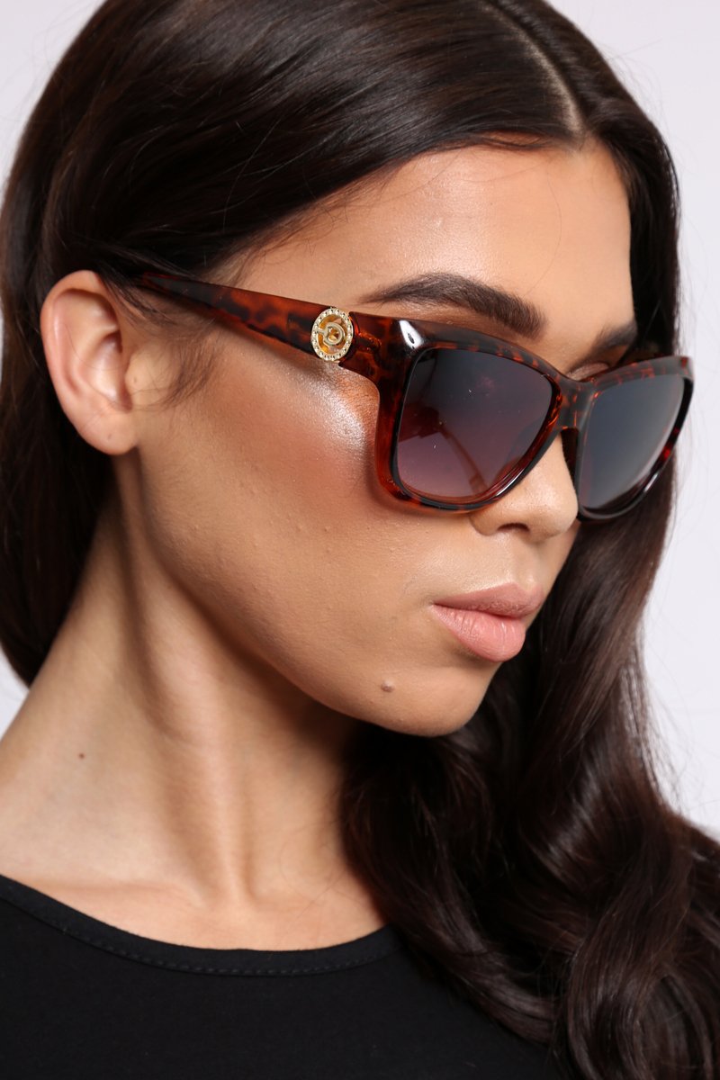 Brown Embellished Arm Cat Eye Sunglasses - Kitti-Sunglasses
