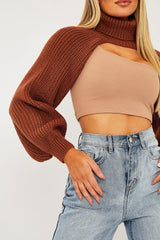 Brown Extreme Cut Out High Neck Jumper - Nihara-Jumper