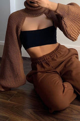 Brown Extreme Cut Out High Neck Jumper - Nihara-Jumper