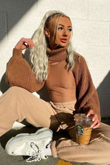 Brown Extreme Cut Out High Neck Jumper - Nihara-Jumper