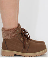 Brown Faux Fur Trim Hiker Boots - Teddy-Boots