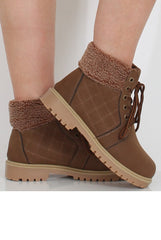 Brown Faux Fur Trim Hiker Boots - Teddy-Boots