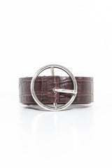 Brown Faux Leather Croc Print Belt - Joei-Belts