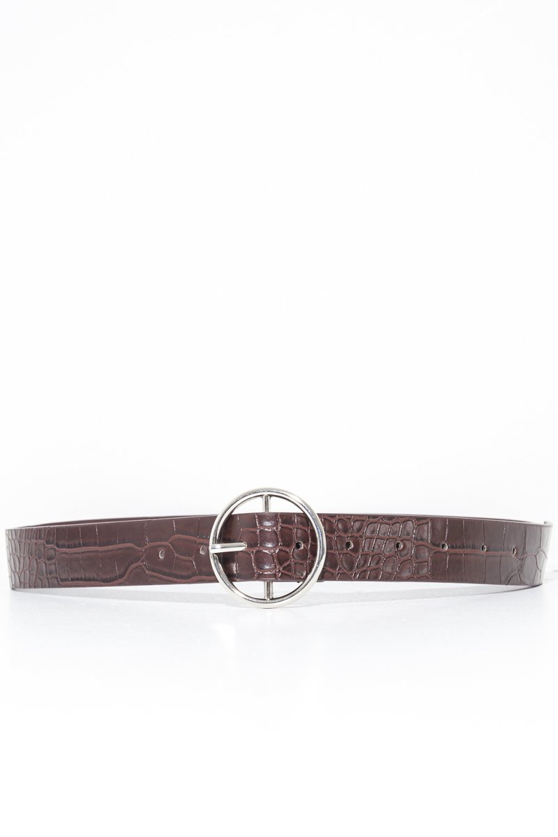 Brown Faux Leather Croc Print Belt - Joei-Belts