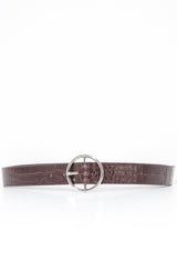 Brown Faux Leather Croc Print Belt - Joei-Belts