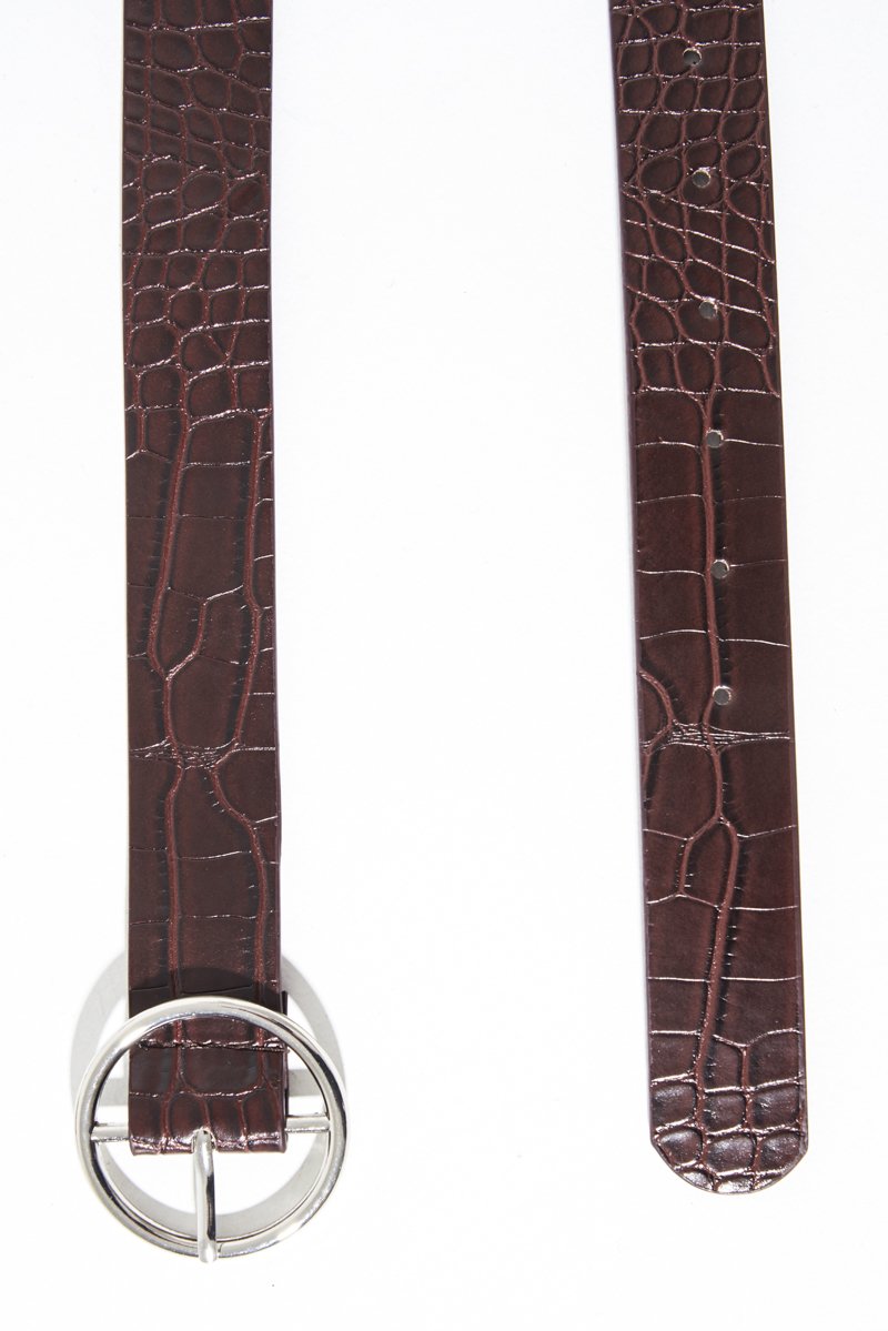 Brown Faux Leather Croc Print Belt - Joei-Belts