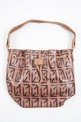 Brown Faux Leather Repeat Print Bucket Bag - Sirena-Bags
