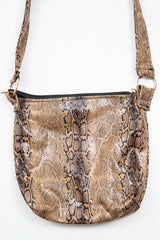 Brown Faux Leather Snake Print Handbag - Zenia-Bags