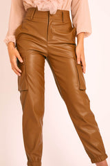 Brown Faux Leather Utility Cuff Bottom Trousers - Dayna-Trousers