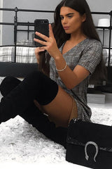 Brown Houndstooth Button Front Mini Dress - Heylee-Dresses