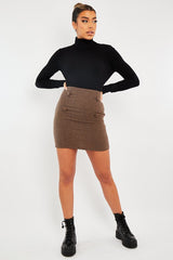 Brown Houndstooth Button Mini Skirt - Ruthie-Skirts