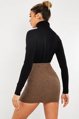 Brown Houndstooth Button Mini Skirt - Ruthie-Skirts