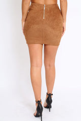 Brown Lace Up Suedette Mini Skirt - Lotty-Skirts