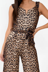Brown Leopard Bardot V Dip Jumpsuit - Lisah-Jumpsuits