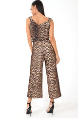 Brown Leopard Bardot V Dip Jumpsuit - Lisah-Jumpsuits