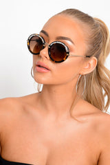 Brown Leopard Diamante Round Sunglasses - Adaia-Sunglasses