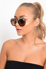 Brown Leopard Diamante Round Sunglasses - Adaia-Sunglasses