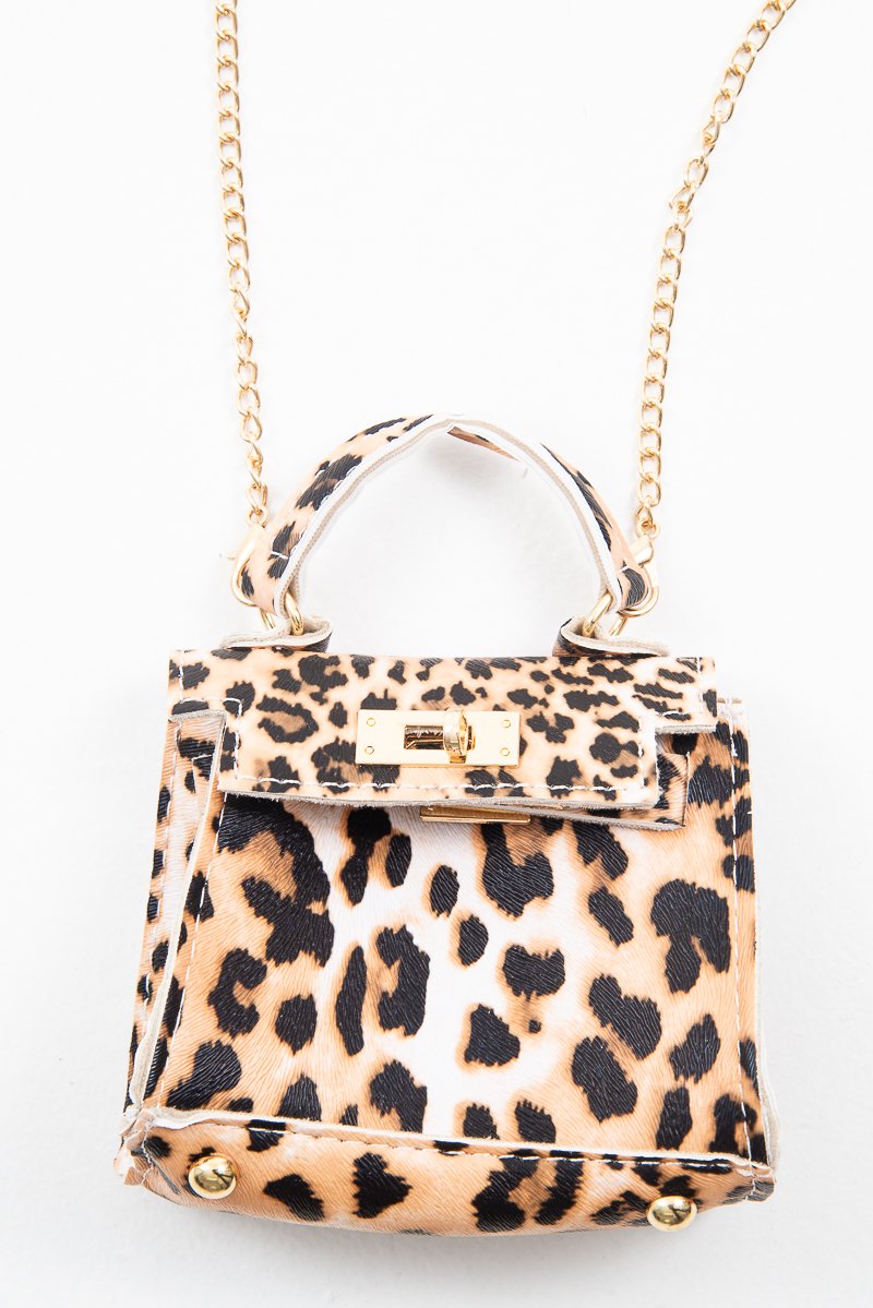 Brown Leopard Faux Leather Mini Handbag - Ramie-Bags