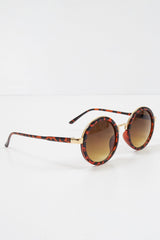 Brown Leopard Gold Detail Round Frame Sunglasses - Ryen-Sunglasses