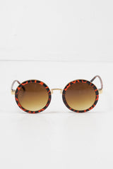 Brown Leopard Gold Detail Round Frame Sunglasses - Ryen-Sunglasses