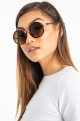 Brown Leopard Gold Detail Round Frame Sunglasses - Ryen-Sunglasses